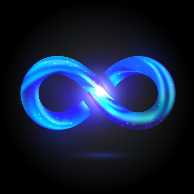 Shining volume infinity symbol. bright blue fusion swoosh sign | Premium  Vector